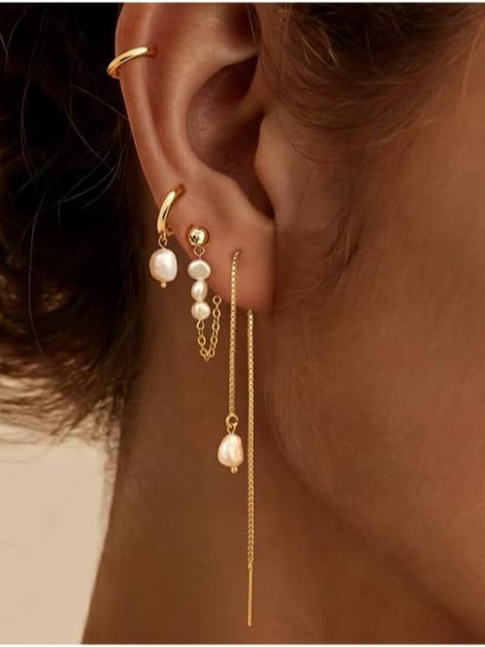 Gold Earrings for Women, 14K Plated Pearl Huggie Hoop Drop Jewelry | Hypoallerge